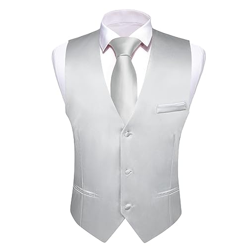 Image of Barry.Wang Vest for Men Business /Leisure Dress Suit Vests V-neck 2 Pockets Wedding Party Tuxedo Satin Waistcoat
