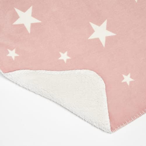 Dreamscene Star Sherpa Fleece Blanket Thermal Reverse Throw Soft Fluffy Plush Large Bedspread, 150 x 180 cm - Blush Pink White