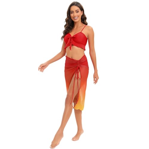 Tankini 3 pièces coloré pour femme maillot taille haute jupe