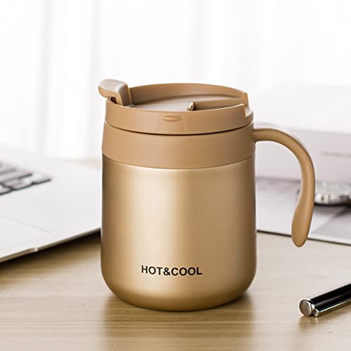 Image of Mockery Stainless Steel 350ml Coffee Cup, Thermal Mug, Vacuum Insulated, Tea Cup, Cup with Handle and Lid for Office Desk Work (Gold)