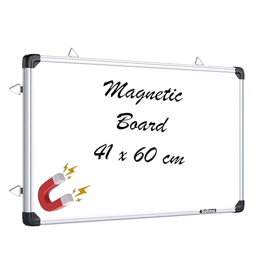 Image of Amazon Brand - Solimo Magnetic White Board with Aluminium Frame, 60 x 41 cm, Dry Erase Writing Board for Home, Office, School & Study Room, Wall Mount