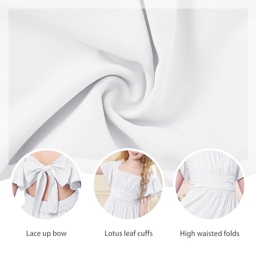 Zando Girls Dresses Tie Back Dress for Girls Ruffle Short Sleeve Dresses Tween Kids Off Shoulder Junior Dress 6-16 Years4