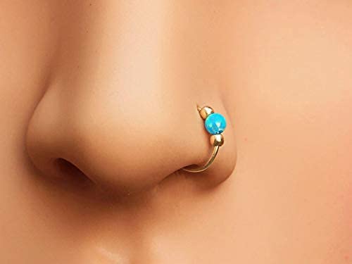 20G Nose Ring - Opal piercing Hoop 20 gauge - Tiny Piercings Nose Rings hoop - Opal nose hoops - Thin Nose Hoop - Light Blue opal piercing