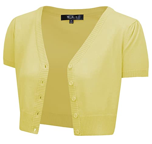 YEMAK Women's Cropped Bolero Cardigan - Short Sleeve V-Neck Knit Sweater, Sizes S-4XL - View #4