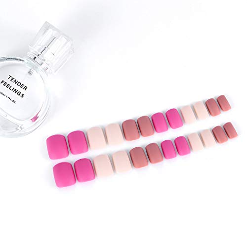 Tgirls 24Pcs Color Matte False Nails Full Cover Short Square Fake Nails Ombre Wedding Party Nail for Women and Girls