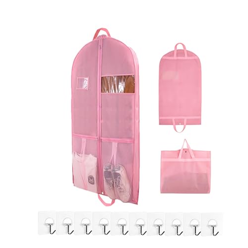 Dance garment bags for dancers 43ich Wedding Dress travel Foldable Carry with Accessory Pockets Stylish Dress Carrier Large Convertible Double Zip Top Opening for Dresses, Suit, Prom Evening Gown(Pink