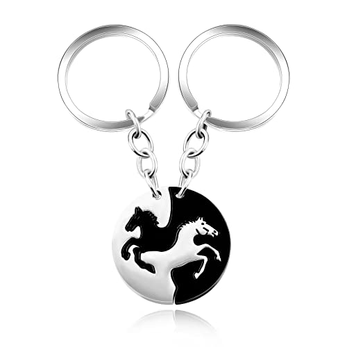 Llavero de caballo Yin Yang de acero inoxidable para parejas, rompecabezas a juego, llavero de regalo de día V, Anillo redondo blanco y negro, M Cover