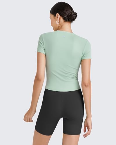 Image of G4Free BareFeel Womens Workout Tops Short Sleeve Half Zip Slim Fit Athletic Shirts Gym Running Yoga Slight Crop Tshirts