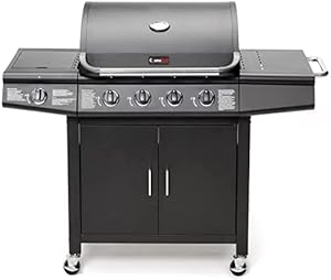 CosmoGrill Gas Barbecue 4+1 - Deluxe Grill BBQ with Side Ring Burner Black (Barbecue with Cover)