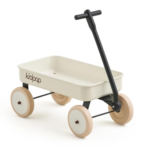 Kidpop Pula-Mini First Wagon for Toddlers 4-Wheel Baby Pull Toy Cart for Kids Ages 1-3 Indoor & Outdoor Push Walker Toy Ideal 1 Year Old Birthday Gifts (White)