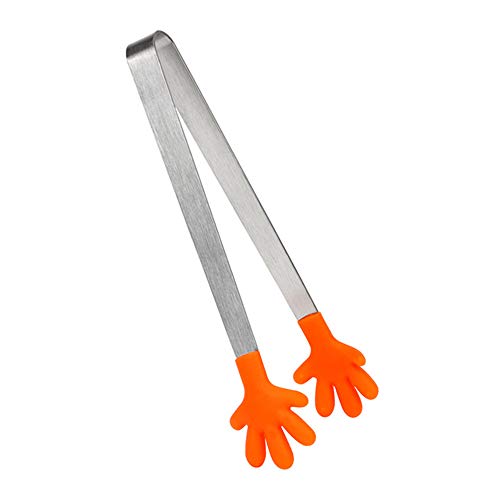 Silicone Mini Tongs, Hand Shape Food Tongs for Serving Food, Ice Cube, fruits, Sugar, Barbecue Kitchen Gadgets (Orange)