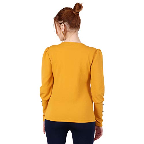 Image of POPWINGS Casual Solid Puff Button Long Sleeves Tops for Women || Summer Round Neck and Stylish Western Top for Women
