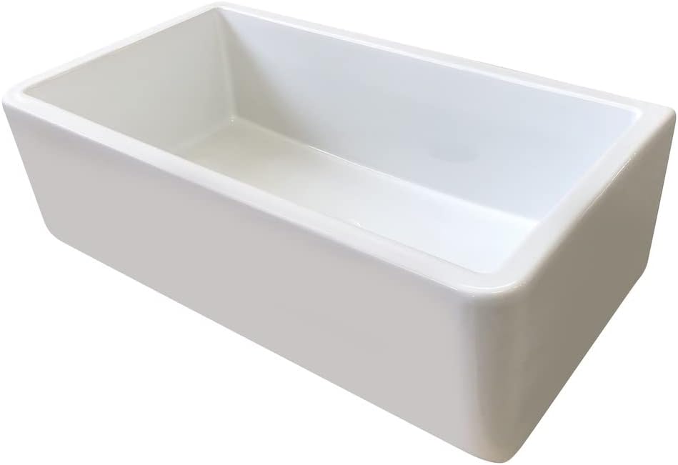 MOCCOA 33" Venezia Fireclay Kitchen Sink, Reversible Single Bowl Farmhouse Sink White MOCCOA 33" Venezia Fireclay Kitchen Sink, Reversible Single Bowl Farmhouse Sink White