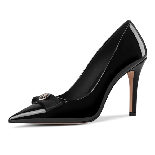 LOCERICH Women's High Heels Pumps Closed Toe Bow Heels Pointed Toe Stiletto Dress Shoes for Women Party Work Wedding Shoes for Bride