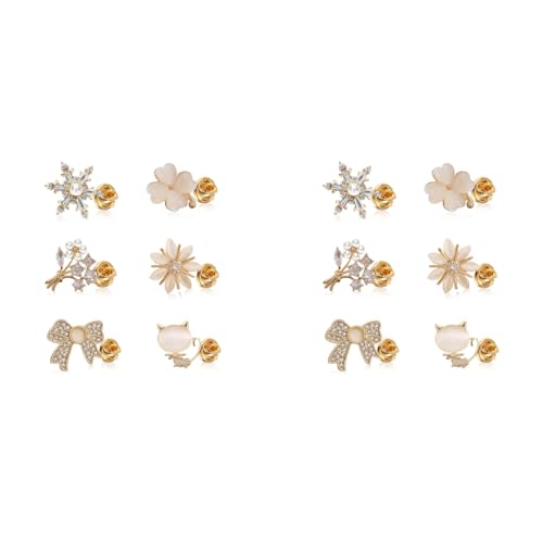 Image of SANNIDHI 12PCS Shirt Brooch Pin Saree for Women Pearl Buttons Rhinestone Cover Up Safety Pins Shawl Sweater Jewelry Set Gift Girls