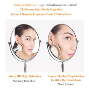 Image of Tabletop Double Side Shaving Makeup Vanity Mirror 360 Degree 5X Magnification Beauty Make Up Cosmetic Stand For Shaving & Makeup Vanity Bedroom Bathroom Desk (Oval)(Rosegold) - Glass
