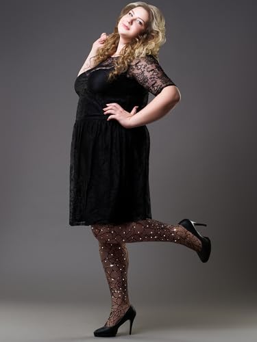Geyoga 3 Pair Plus Size Rhinestone Fishnets Stockings Glitter Sparkly Tights High Waist Black Fishnet Pantyhose for Women4