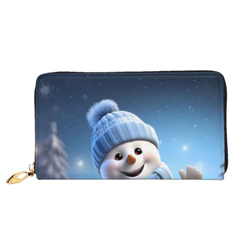 Cute Snowboard Snowman Long Leather Wallet,Large Capacity Soft Pu Leather Purse For Women With Multiple Card Slots Phone Pocket And Zipper Coin Purse Stylish Phone Card Holder Clutch