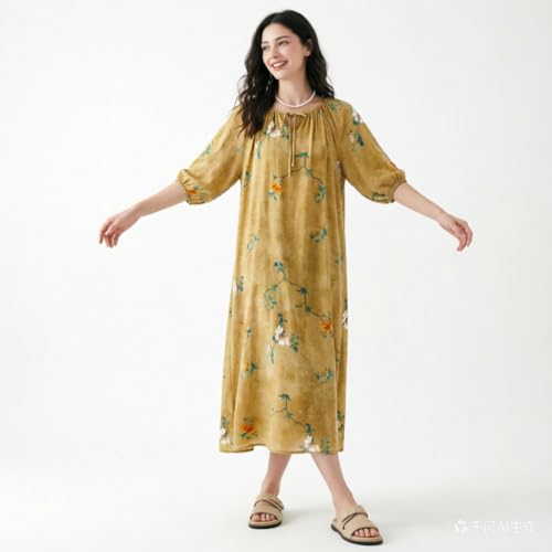 Image of lvenzse Womens Maxi Dress Boho Chiffon Floral Printed V-Neck Long Dresses
