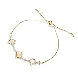 Emibele Pulsera de Ópalo para Mujer, 14K Chapado en Oro Pulsera de Piedras de Ópalo Elegante, Pulsera de Cuentas de Ópalo Regalo de Joyas para Mujer Chica Niña, Blanco & Oro