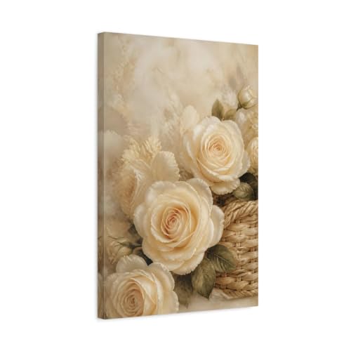 Impression sur toile roses crème vertical grand format salon 40 x 60 cm