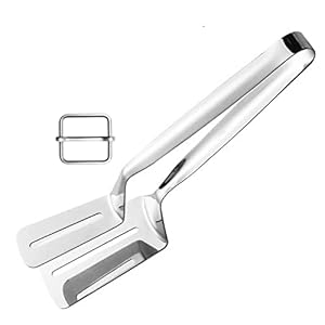 SAICOOS Double Sided Spatula,Tongs for cooking, 12 inch 1pack Stainless Steel,Increase the lock for easy storage Fishing turner, Tongs Clip for Fish Beefsteak Bread BBQ Meats Pizza Pies