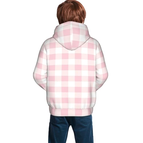 Pink Checkboard Kid Hoodies Boys Sweatshirts Girls Pullover with Pocket4