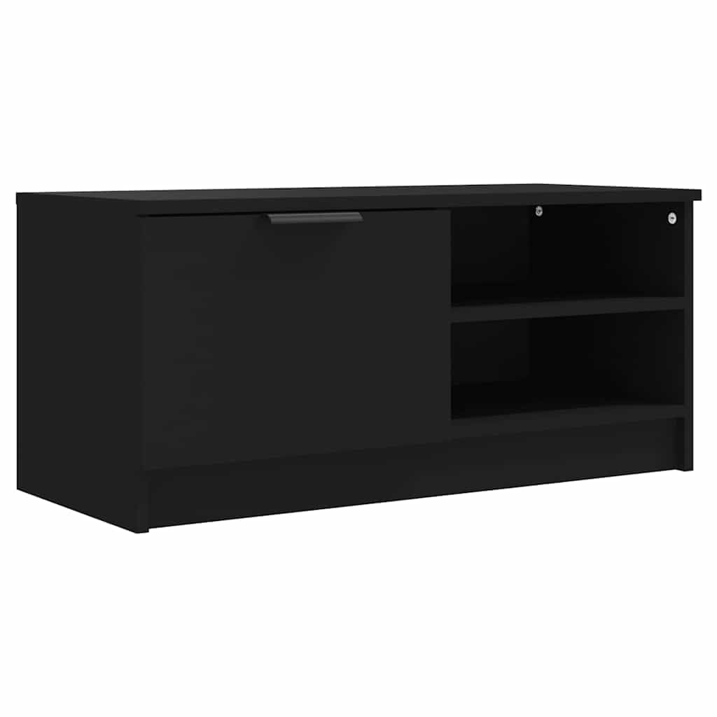 Hothingwell Szafka pod telewizor drewno inżynieryjne czarne 80x35x36,5 cm | Przegroda i 2 półki, schowek na DVD, konsoly, wytrzymały blat do dekoracji