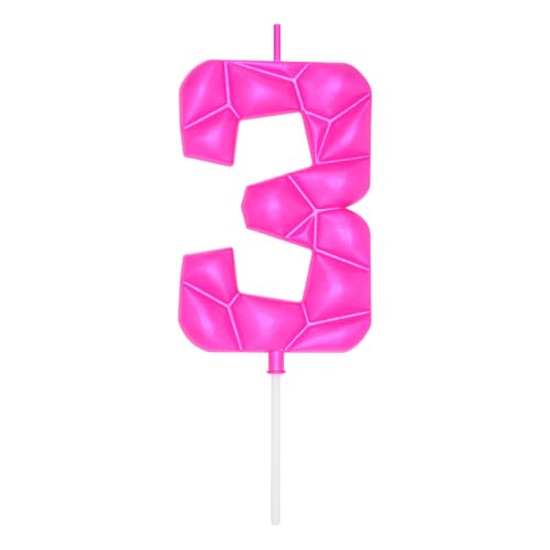 Image of DERVENTA Large Birthday Candle Number 3D Bubble Style 3.7 inch Party Celebration Anniversary Decoration Cake Topper 1 Piece (Pink, Number 3)