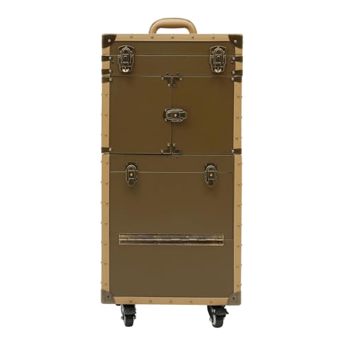 QUEMARQUE Rolling Makeup Train Case with Drawer, Large Capacity Lockable Hairdressing Trolley Stylist Storage Trolley, Beauty Salon Cosmetic Luggage Travel Organizer Tool Box (Gold)
