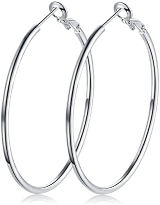 Silver Hoops Earrings for Women, Sterling Silver Huggie Hinged Hoops Silver Thin Large Hypoallergenic Big Hoops Earrings Jewelry for Girls ( Size: 30/40/50/60mm)