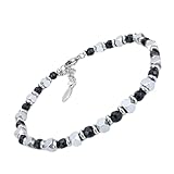 SAGA GIOIELLI® Bracciale Uomo Donna Pietre Dure Onice Nero Vari Colori Quadrello Acciaio (NERO)