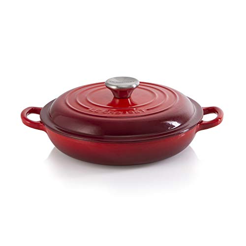 LE CREUSET Enamelled Cast Iron Shallow Casserole, Lid with Stainless Steel Knob, Ø 22 cm, Cerise, 21032220602460