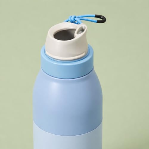 Image of LHOTSE Water Bottle for Office Use - Leak Proof Stainless Steel Bottle with Built-In Straw, 24oz (720ml), BPA Free, Easy Carry Loop, Durable for Daily Hydration (Alice Blue, 720 ML)