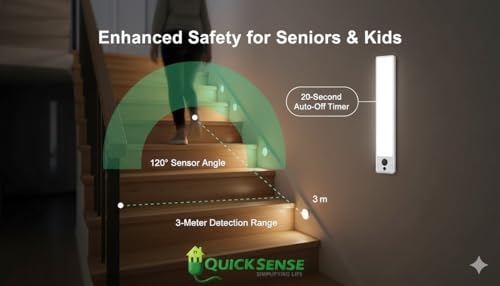 Image of Quick Sense QS-MSD01 Motion Sensor Light | PIR Auto-On Night Lamp | Rechargeable LED for Cabinet Wardrobe Stairs