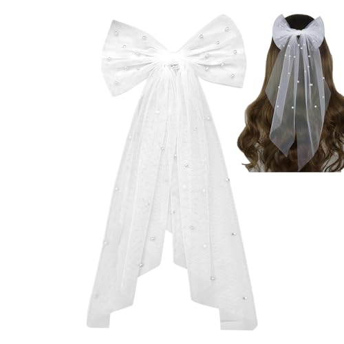 Aizuoni Velo con Lazo para Boda de Novia,Velo con Lazo para el Cabello Novia - Velo de lazo para el pelo de perlas,Velo de lazo para el pelo, pinza para el pelo de novia, velo de boda, velos cortos,