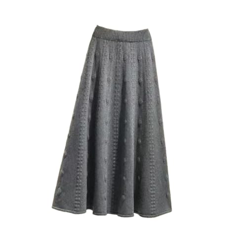 Women's Spring Midi Length A- Line Umbrella Skirt High Waist Knitted Half Skirt Gray XL