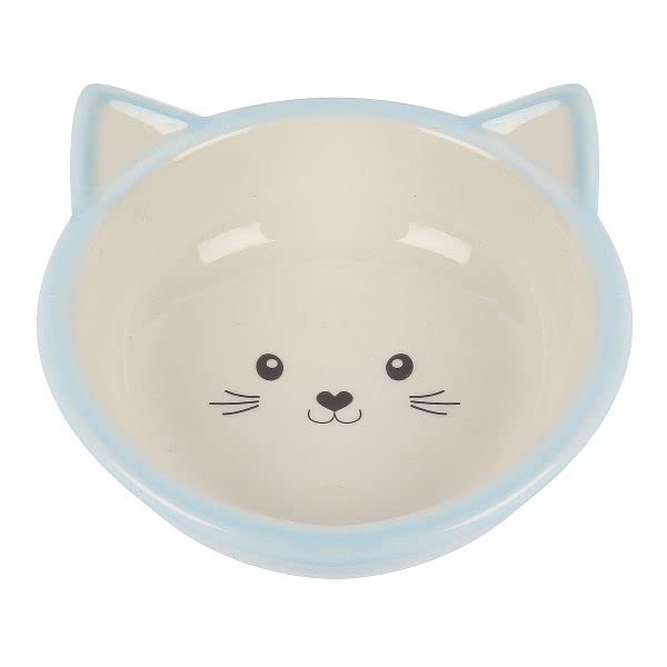 HAPPYPET Light Blue/Cream Kitten Bowl Indoors Water Food Feeding Dish Durable Easy Clean Hygienic Safe Pet Accessory - 200 ml