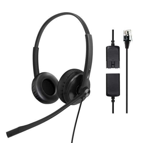 Yealink Phone Headsets for Office Phones YHS34 QD to RJ9 Wired Headset Compatible with Poly Snom Phones Desk Landline Headset with Microphone -Dual/129g/2.1m Cable