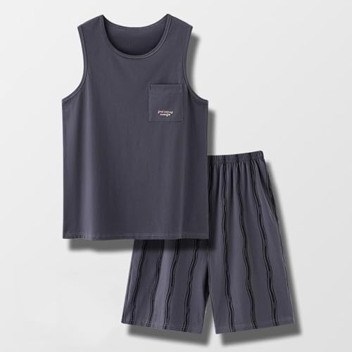 Mens Tank Top Pajama Matching Set Sleeveless Sleepwear and Shorts Two Piece Loungewear Outfits Comfy Home Wear2