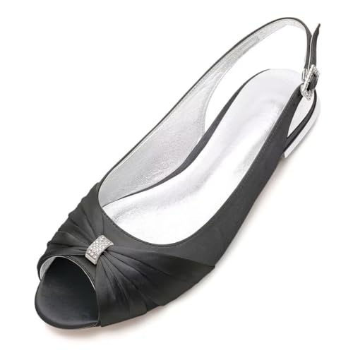 Women Comfort Flat Satin Wedding Shoes Peep Toe Buckle Strap Bridal Evening Party Flats Shoes