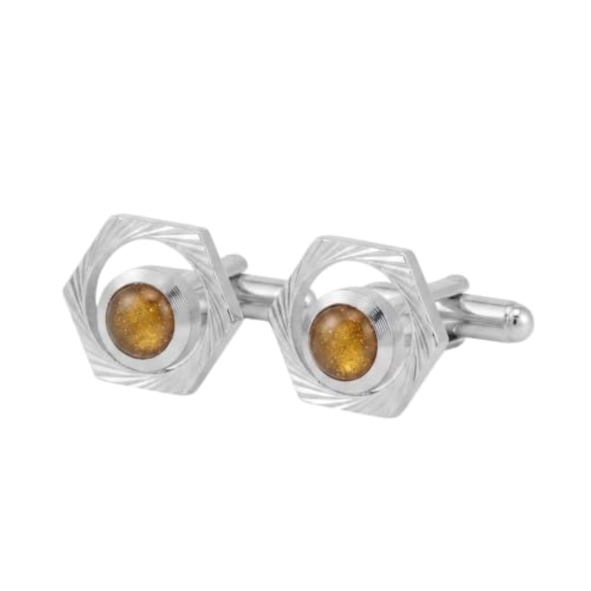 Men's Designer Hexagon Textured Silver-Tone Cufflinks, Premium Formal Accessories