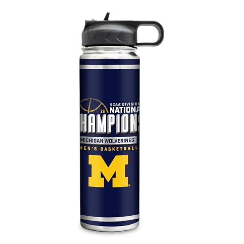 Rico Industries NCAA Michigan Wolverines 2026 Mens Basketball National Champions 22oz Stainless Steel Tumbler with Lid - Great For Coffee Tea Water or Cocktails