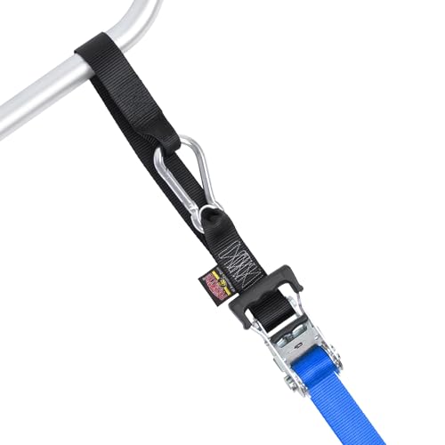 Image of PowerTye 1.5 inch x 10ft Extra Long Ratchet Tie Down Straps, Heavy Duty with Carabiner Hooks, Soft-Tye & Bag, for Motorcycle, ATV & Cargo - 1,000 lb WLL - Made in USA - Blue /Black Pair