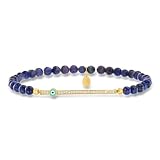 Ross-Simons Lapis and .10 ct. t.w. CZ Evil Eye Stretch Bracelet in 18kt Gold Over Sterling