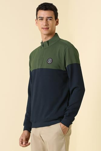 Image of Allen Solly Men's Cotton Blend Casual Sweatshirt with Half Zip and Straight Pocket