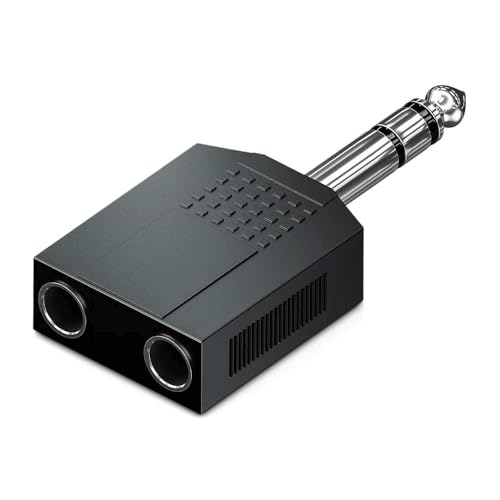 TECHZOCO Adaptador Audio Estereo, Splitter 1x 6,3mm Jack Plug a 2X 6,3mm Jack, Duplicador Audio 6.35 mm, Conector Divisor Estéreo 6,35 mm, Estereo, Apto para Auriculares, micrófono, Amplificador