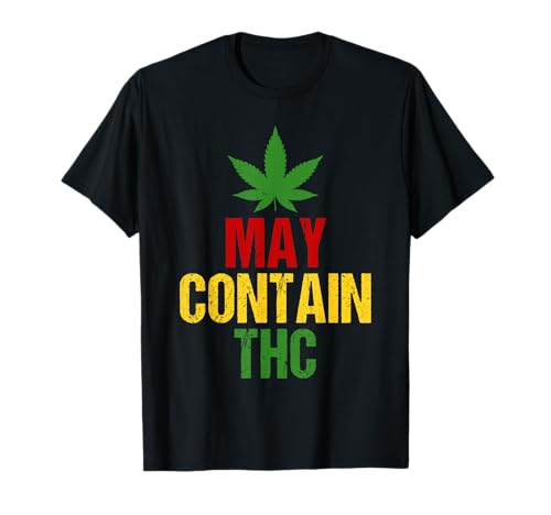 May Contain THC - Maglietta con motivo marijuana invecchiata Maglietta