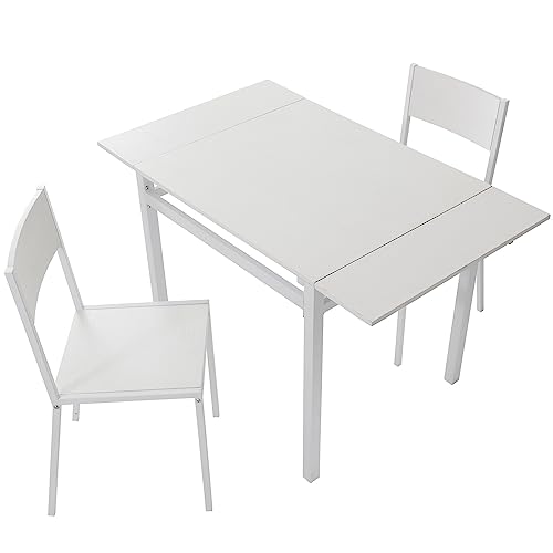 DORIS ドリス ダイニングテーブル 2人用 ダイニングテーブルセット 3点セット 伸縮 伸長式 幅80~120 2人掛け 組立式 フレイヤ ホワイト 【16062】