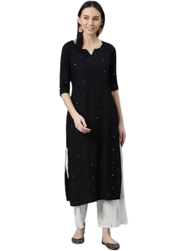 Women's Rayon Straight Long Kurti Printed and Solid Ethnic Wear Calf Length Casual Kurta for Office Festive and Travel-picture-44